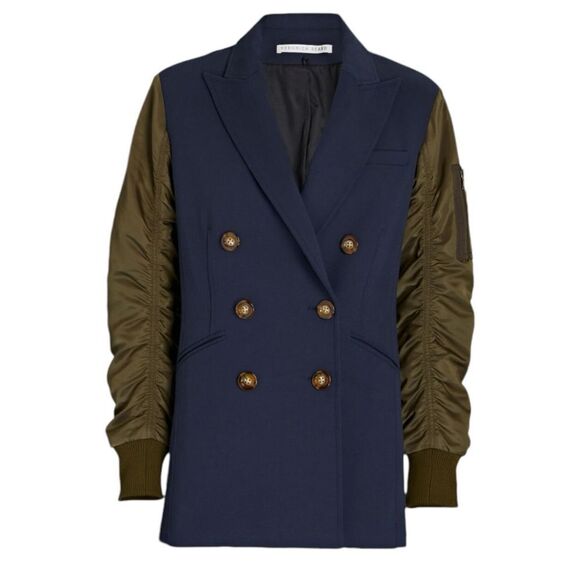 Veronica Beard Dickey Jacket Size 2 Double Breasted Satin Sleeve Gold Button - Picture 1 of 16